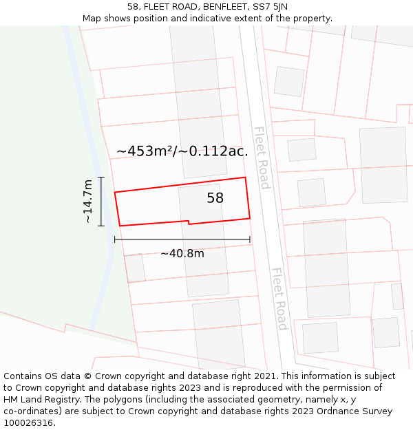 58, FLEET ROAD, BENFLEET, SS7 5JN: Plot and title map