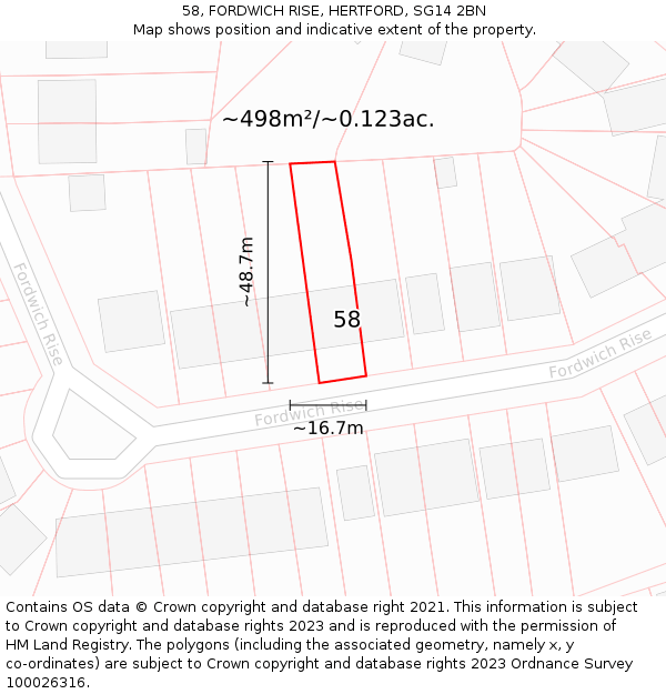 58, FORDWICH RISE, HERTFORD, SG14 2BN: Plot and title map