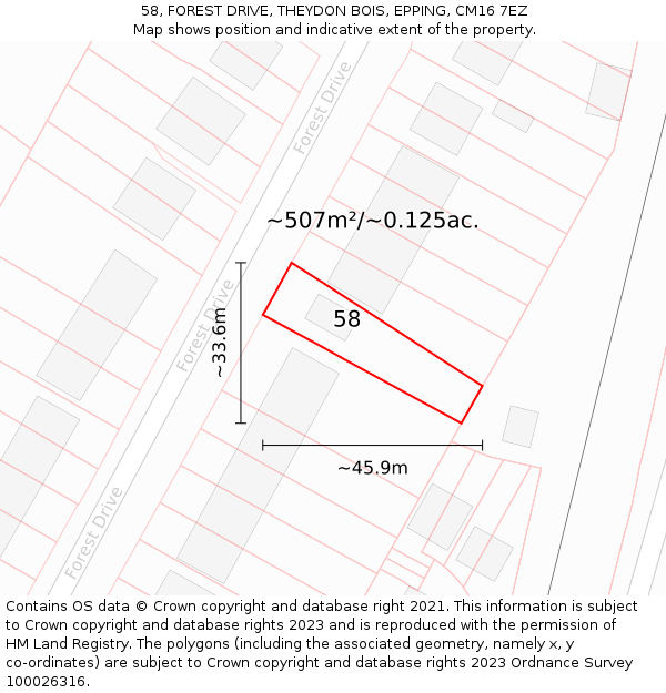 58, FOREST DRIVE, THEYDON BOIS, EPPING, CM16 7EZ: Plot and title map