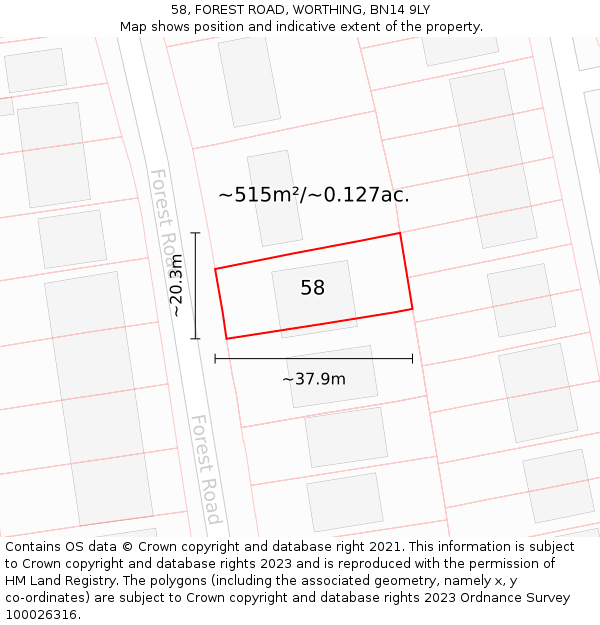 58, FOREST ROAD, WORTHING, BN14 9LY: Plot and title map