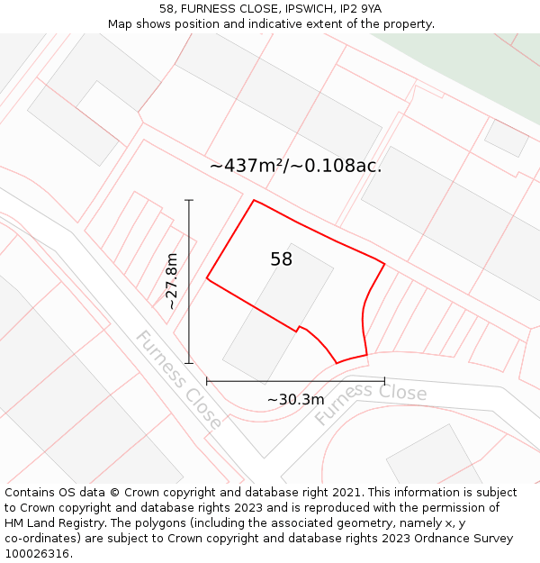 58, FURNESS CLOSE, IPSWICH, IP2 9YA: Plot and title map