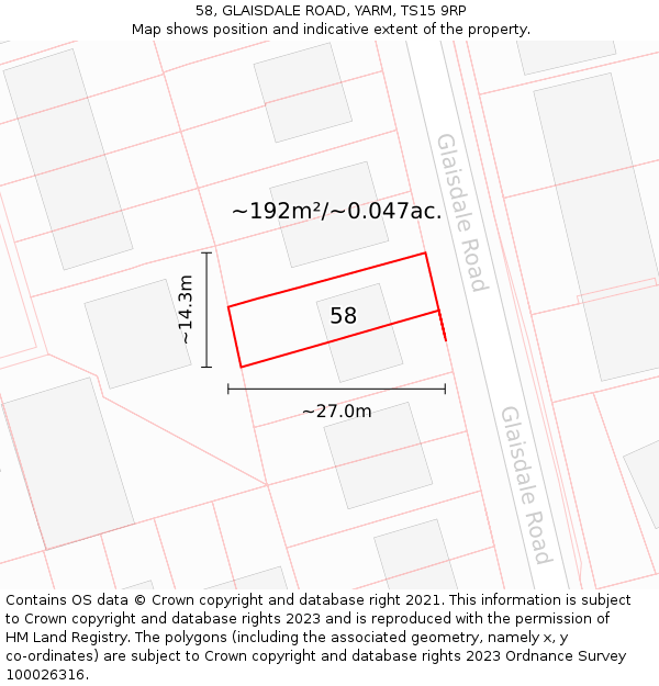 58, GLAISDALE ROAD, YARM, TS15 9RP: Plot and title map