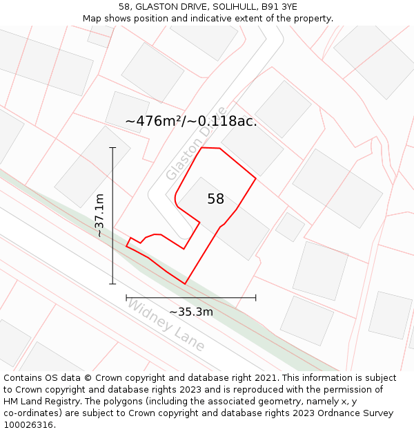58, GLASTON DRIVE, SOLIHULL, B91 3YE: Plot and title map