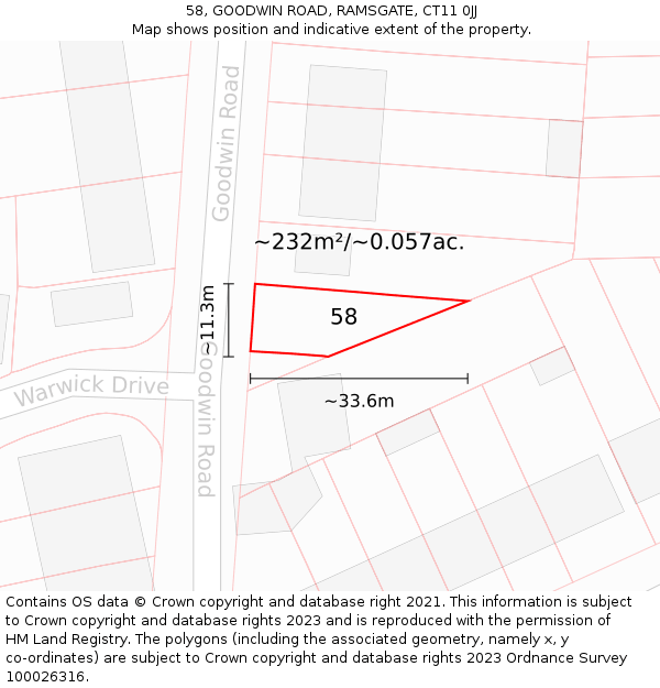 58, GOODWIN ROAD, RAMSGATE, CT11 0JJ: Plot and title map