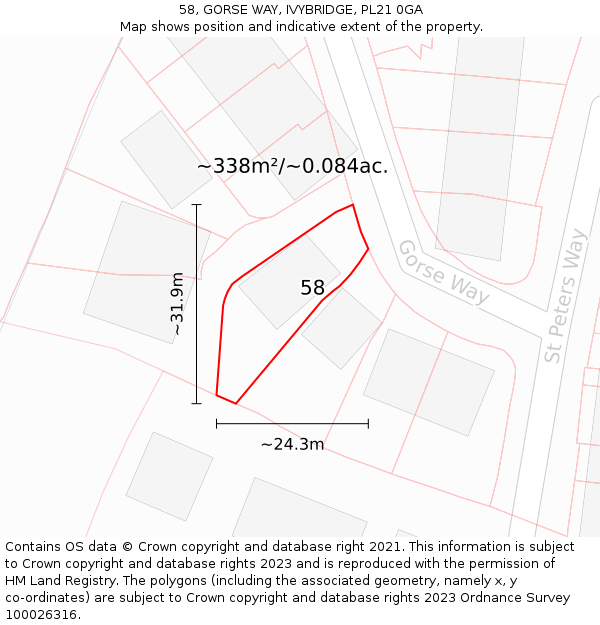 58, GORSE WAY, IVYBRIDGE, PL21 0GA: Plot and title map