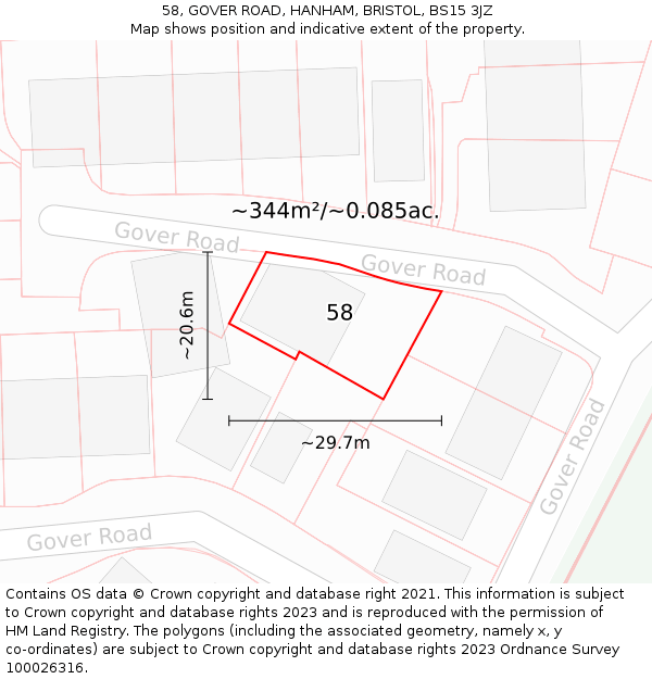 58, GOVER ROAD, HANHAM, BRISTOL, BS15 3JZ: Plot and title map