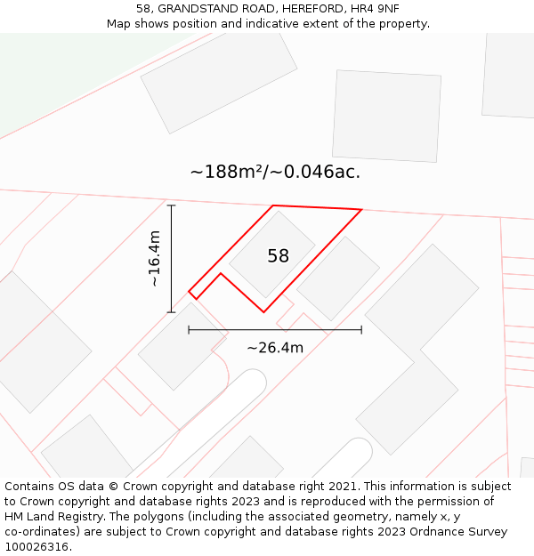 58, GRANDSTAND ROAD, HEREFORD, HR4 9NF: Plot and title map