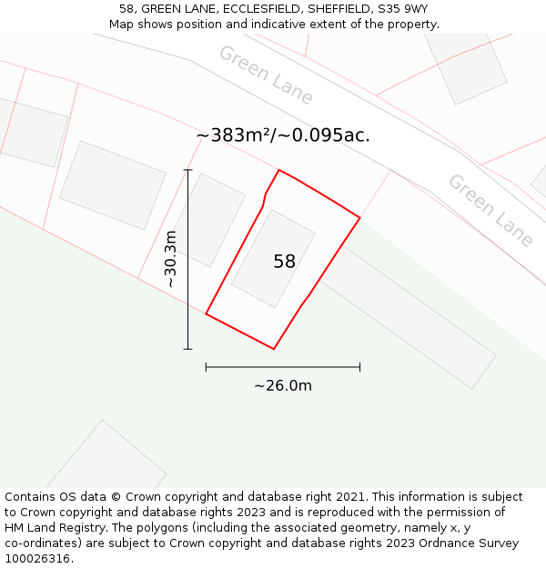 58, GREEN LANE, ECCLESFIELD, SHEFFIELD, S35 9WY: Plot and title map