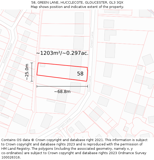 58, GREEN LANE, HUCCLECOTE, GLOUCESTER, GL3 3QX: Plot and title map