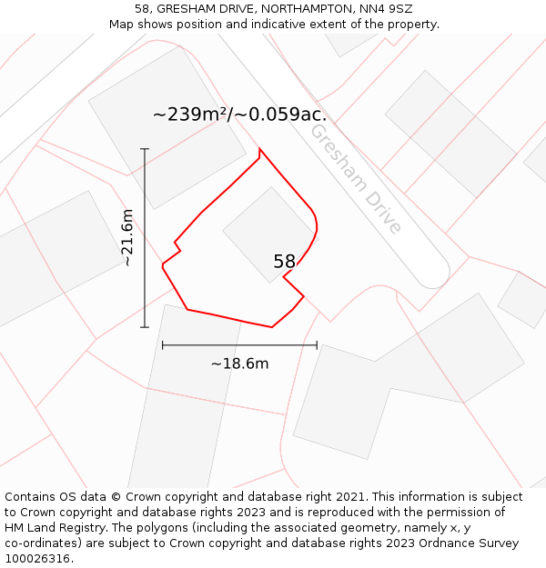 58, GRESHAM DRIVE, NORTHAMPTON, NN4 9SZ: Plot and title map