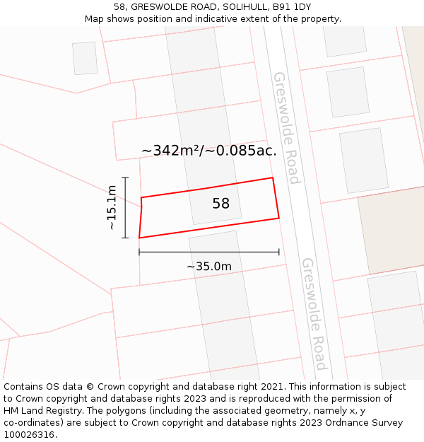 58, GRESWOLDE ROAD, SOLIHULL, B91 1DY: Plot and title map