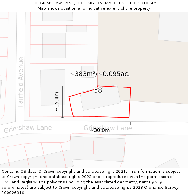 58, GRIMSHAW LANE, BOLLINGTON, MACCLESFIELD, SK10 5LY: Plot and title map