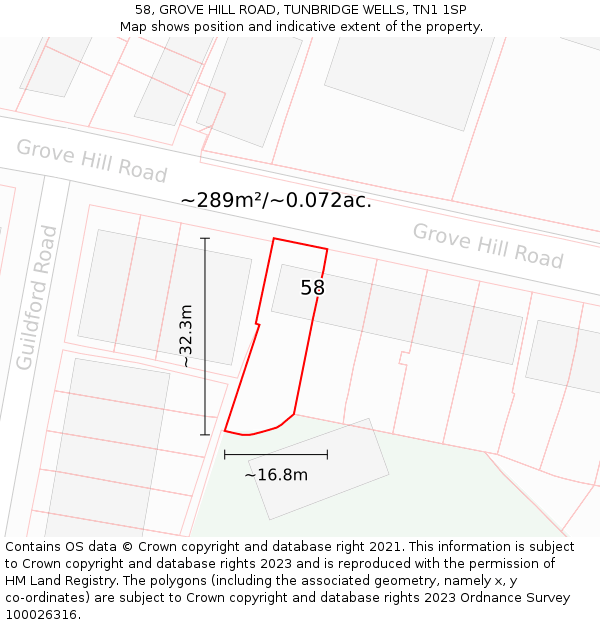 58, GROVE HILL ROAD, TUNBRIDGE WELLS, TN1 1SP: Plot and title map