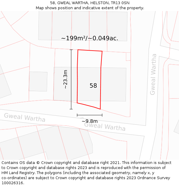 58, GWEAL WARTHA, HELSTON, TR13 0SN: Plot and title map