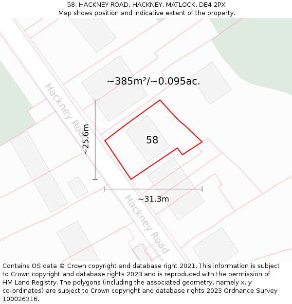 58, HACKNEY ROAD, HACKNEY, MATLOCK, DE4 2PX: Plot and title map