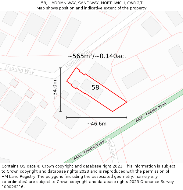58, HADRIAN WAY, SANDIWAY, NORTHWICH, CW8 2JT: Plot and title map