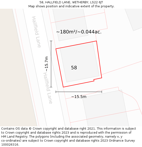 58, HALLFIELD LANE, WETHERBY, LS22 6JT: Plot and title map
