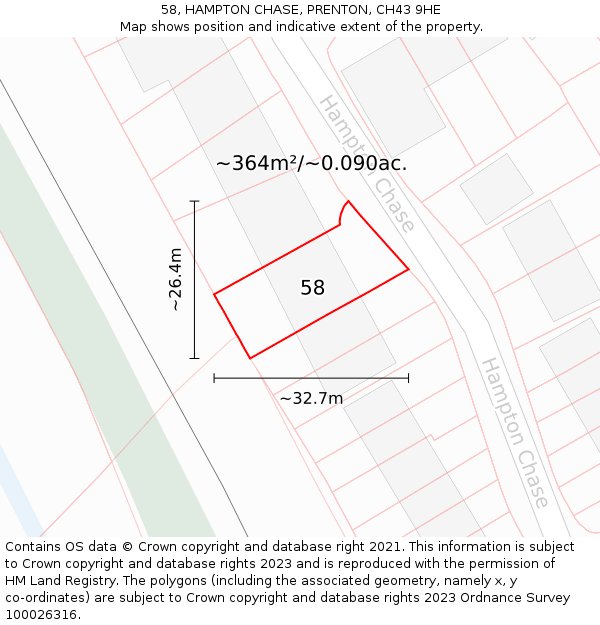 58, HAMPTON CHASE, PRENTON, CH43 9HE: Plot and title map