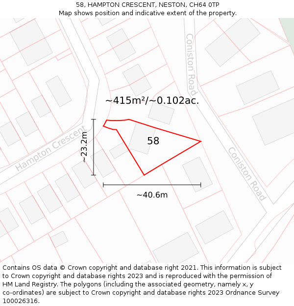 58, HAMPTON CRESCENT, NESTON, CH64 0TP: Plot and title map