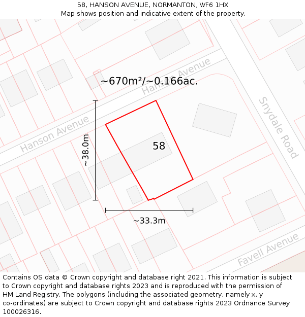 58, HANSON AVENUE, NORMANTON, WF6 1HX: Plot and title map