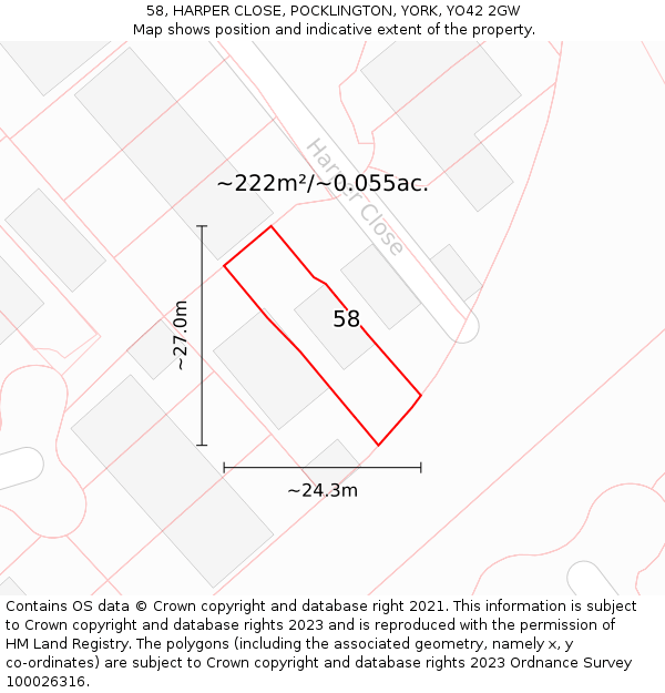 58, HARPER CLOSE, POCKLINGTON, YORK, YO42 2GW: Plot and title map