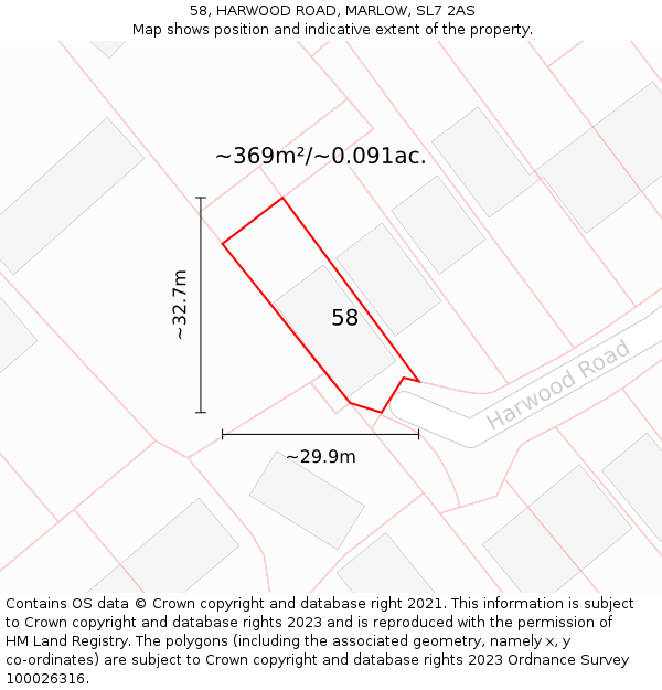 58, HARWOOD ROAD, MARLOW, SL7 2AS: Plot and title map