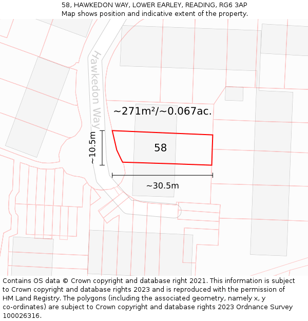 58, HAWKEDON WAY, LOWER EARLEY, READING, RG6 3AP: Plot and title map