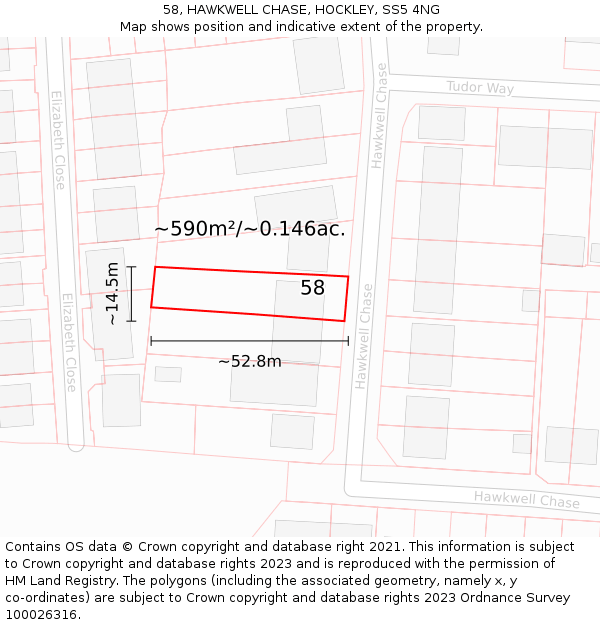 58, HAWKWELL CHASE, HOCKLEY, SS5 4NG: Plot and title map