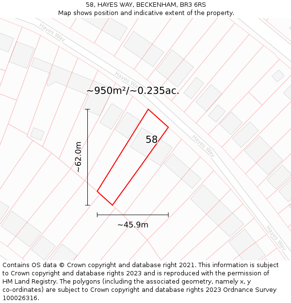 58, HAYES WAY, BECKENHAM, BR3 6RS: Plot and title map