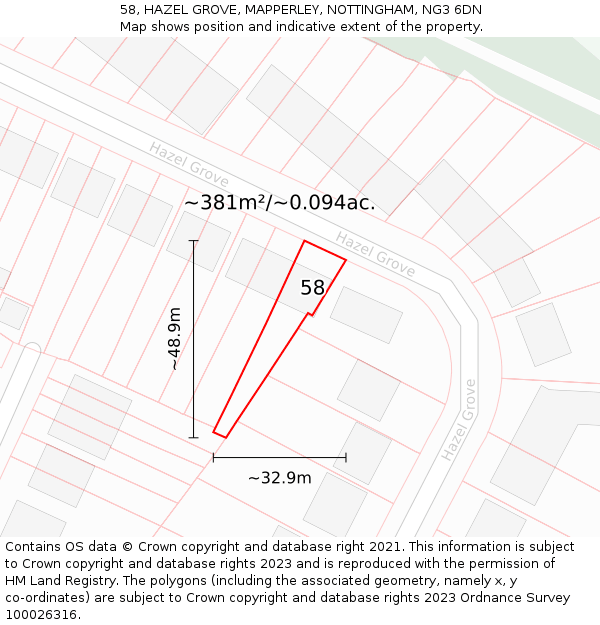 58, HAZEL GROVE, MAPPERLEY, NOTTINGHAM, NG3 6DN: Plot and title map