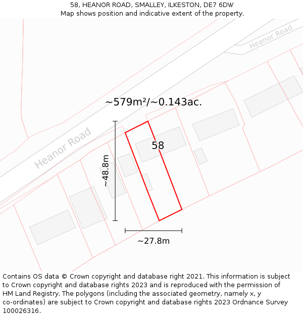 58, HEANOR ROAD, SMALLEY, ILKESTON, DE7 6DW: Plot and title map