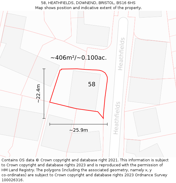 58, HEATHFIELDS, DOWNEND, BRISTOL, BS16 6HS: Plot and title map