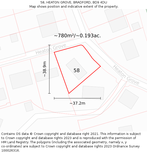 58, HEATON GROVE, BRADFORD, BD9 4DU: Plot and title map