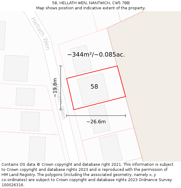 58, HELLATH WEN, NANTWICH, CW5 7BB: Plot and title map