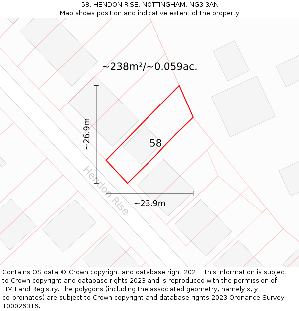 58, HENDON RISE, NOTTINGHAM, NG3 3AN: Plot and title map