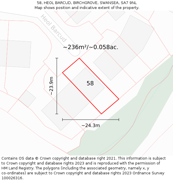 58, HEOL BARCUD, BIRCHGROVE, SWANSEA, SA7 9NL: Plot and title map