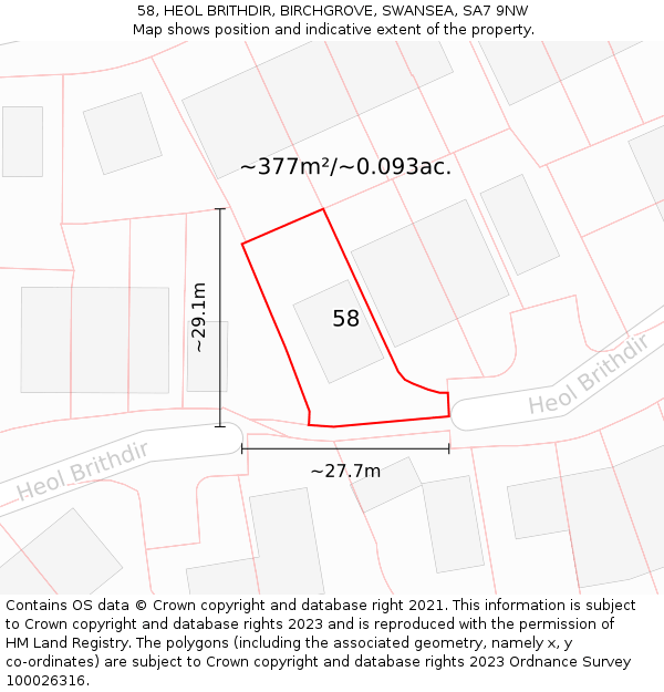58, HEOL BRITHDIR, BIRCHGROVE, SWANSEA, SA7 9NW: Plot and title map
