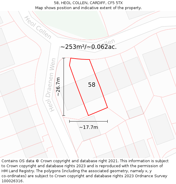 58, HEOL COLLEN, CARDIFF, CF5 5TX: Plot and title map