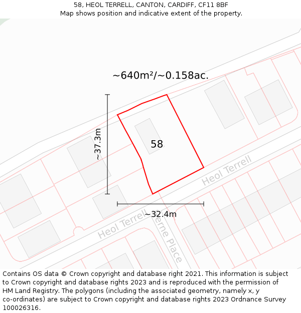 58, HEOL TERRELL, CANTON, CARDIFF, CF11 8BF: Plot and title map