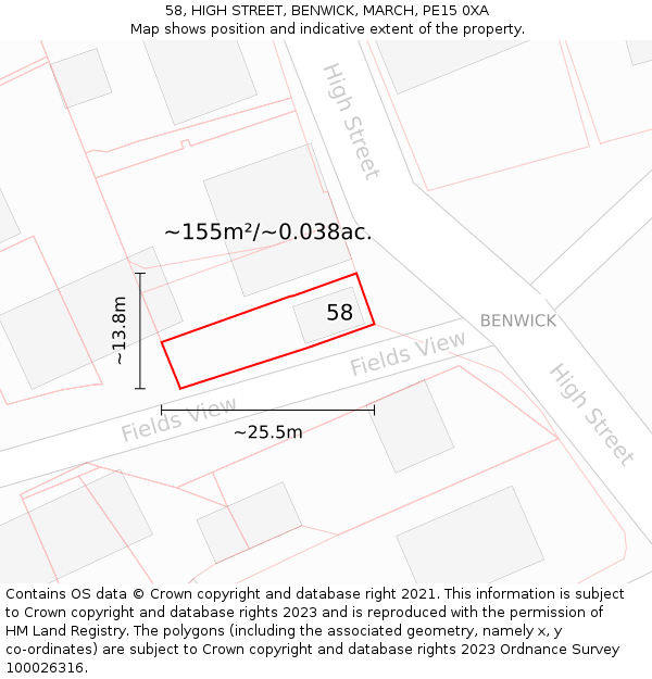 58, HIGH STREET, BENWICK, MARCH, PE15 0XA: Plot and title map