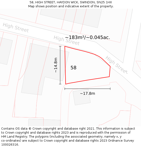 58, HIGH STREET, HAYDON WICK, SWINDON, SN25 1HX: Plot and title map
