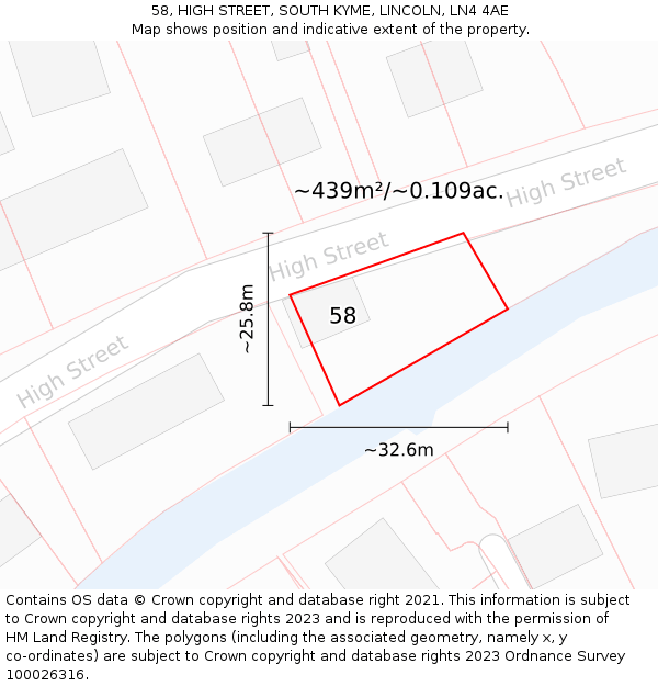 58, HIGH STREET, SOUTH KYME, LINCOLN, LN4 4AE: Plot and title map