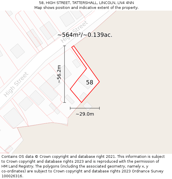 58, HIGH STREET, TATTERSHALL, LINCOLN, LN4 4NN: Plot and title map