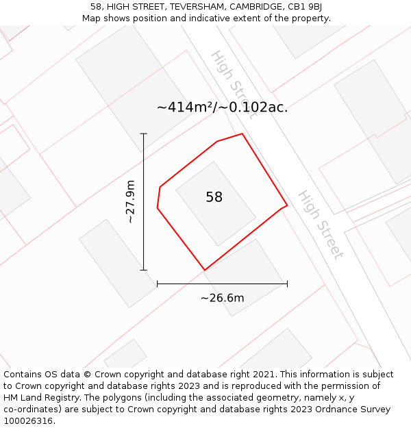 58, HIGH STREET, TEVERSHAM, CAMBRIDGE, CB1 9BJ: Plot and title map