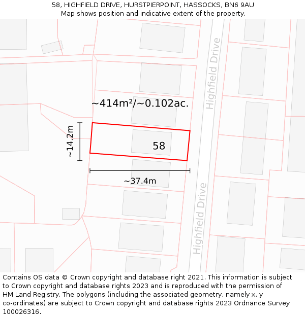58, HIGHFIELD DRIVE, HURSTPIERPOINT, HASSOCKS, BN6 9AU: Plot and title map