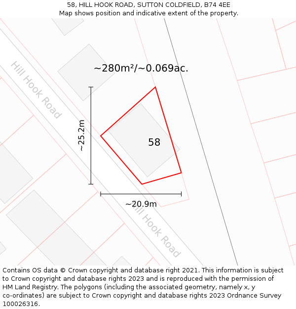 58, HILL HOOK ROAD, SUTTON COLDFIELD, B74 4EE: Plot and title map