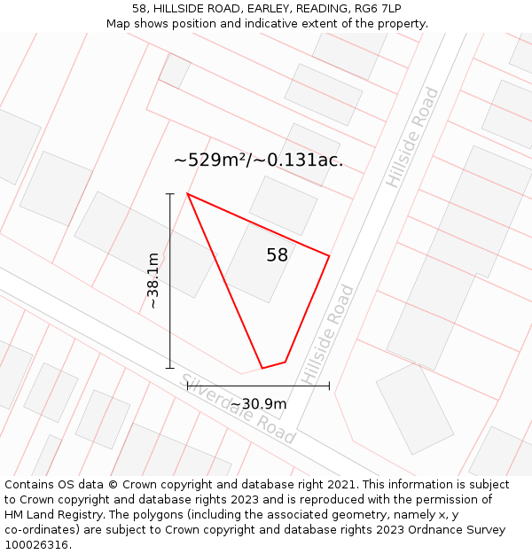58, HILLSIDE ROAD, EARLEY, READING, RG6 7LP: Plot and title map