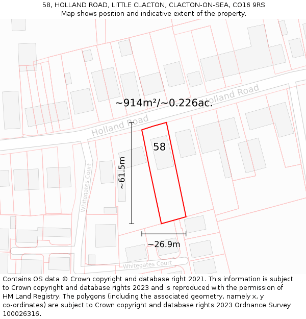 58, HOLLAND ROAD, LITTLE CLACTON, CLACTON-ON-SEA, CO16 9RS: Plot and title map