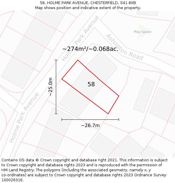 58, HOLME PARK AVENUE, CHESTERFIELD, S41 8XB: Plot and title map