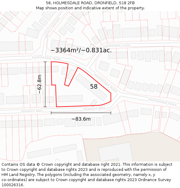 58, HOLMESDALE ROAD, DRONFIELD, S18 2FB: Plot and title map